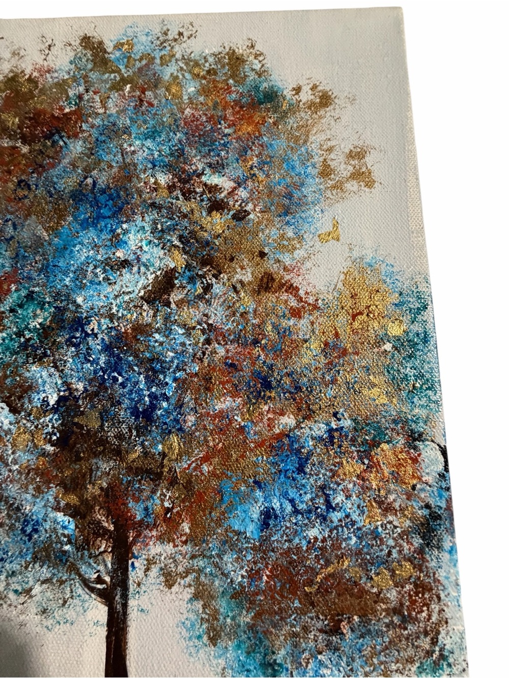 New Original Acrylic Canvas Art Trees in Blue and Gold 12" x 16" - Picture 8 of 14